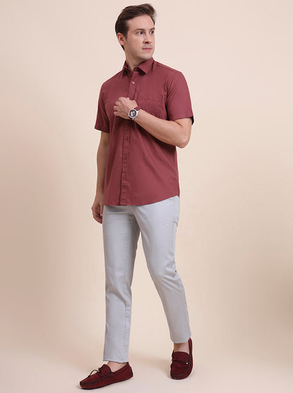 Desert Pink Solid Tailored Fit Semi Casual Shirt | JadeBlue