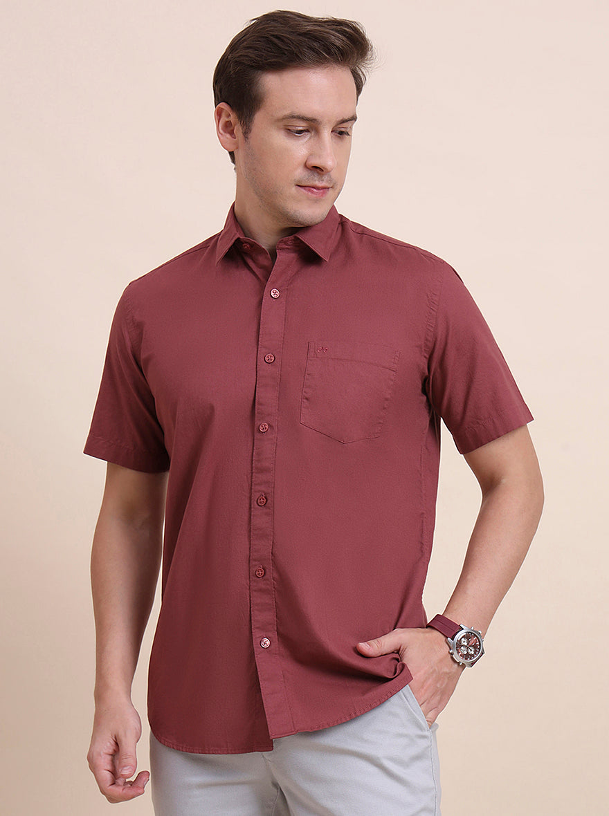 Desert Pink Solid Tailored Fit Semi Casual Shirt | JadeBlue