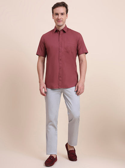 Desert Pink Solid Tailored Fit Semi Casual Shirt | JadeBlue