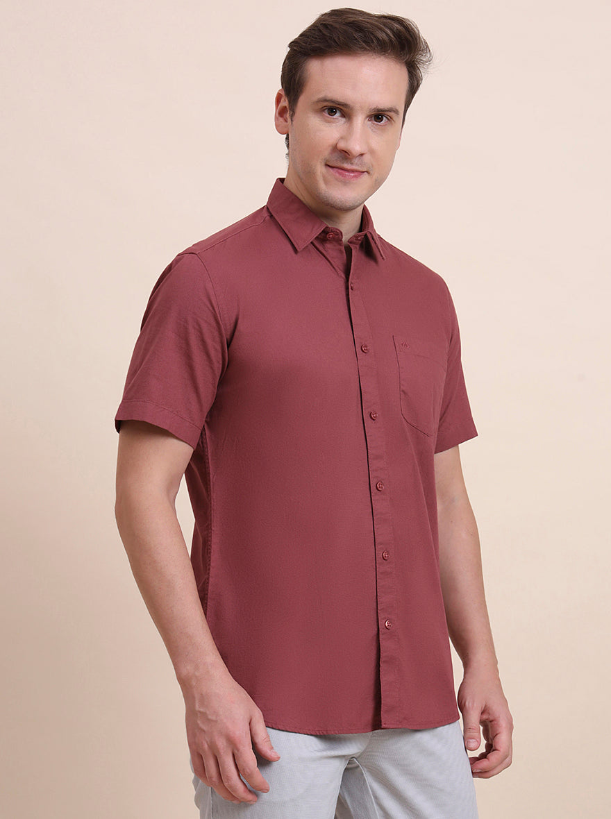 Desert Pink Solid Tailored Fit Semi Casual Shirt | JadeBlue