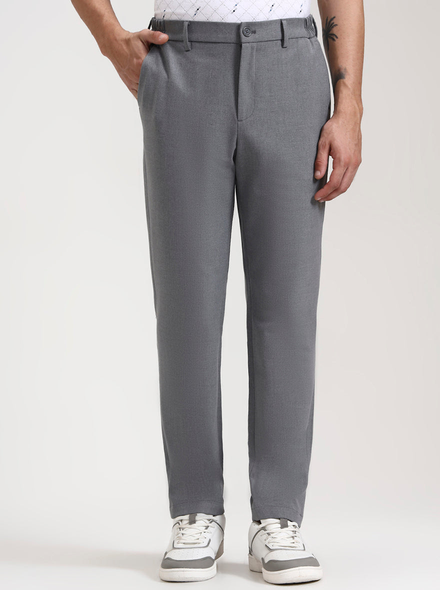 Milange Grey Solid Slim Fit Casual Trouser | JadeBlue