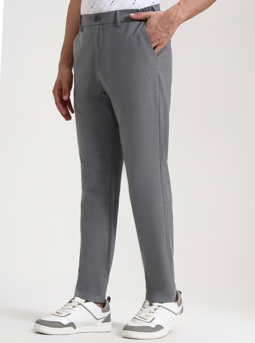 Milange Grey Solid Slim Fit Casual Trouser | JadeBlue