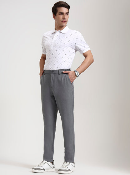 Milange Grey Solid Slim Fit Casual Trouser | JadeBlue