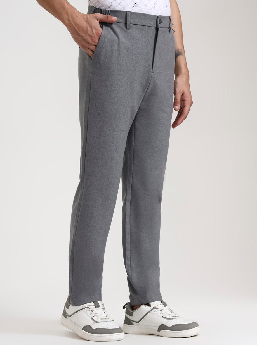 Milange Grey Solid Slim Fit Casual Trouser | JadeBlue