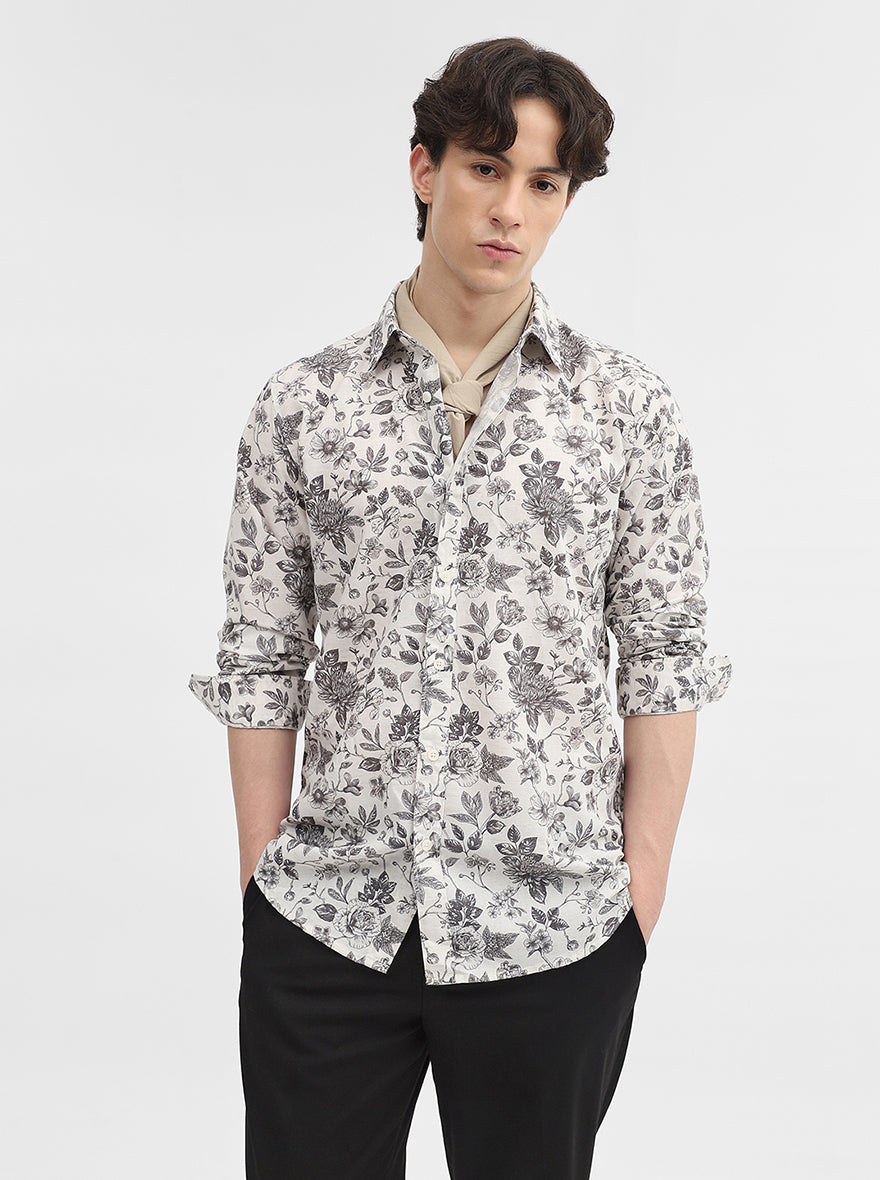 Dark Grey Printed Slim Fit Casual Shirt | JadeBlue