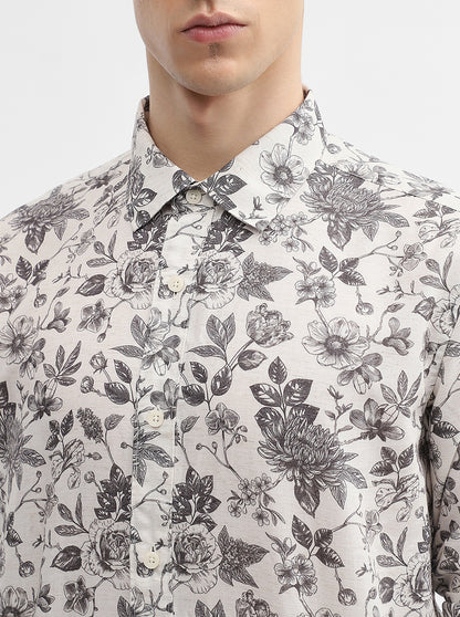 Dark Grey Printed Slim Fit Casual Shirt | JadeBlue