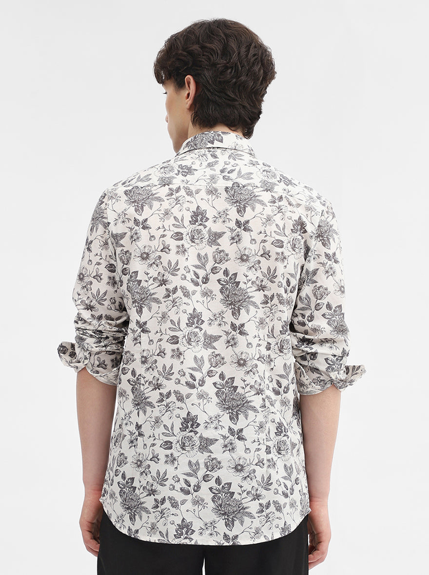 Dark Grey Printed Slim Fit Casual Shirt | JadeBlue