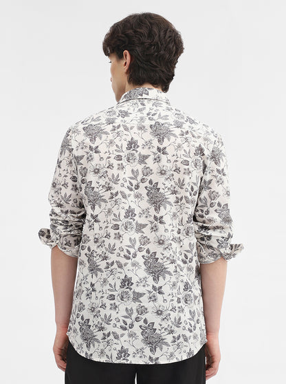 Dark Grey Printed Slim Fit Casual Shirt | JadeBlue