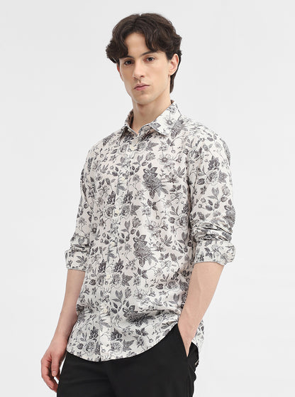 Dark Grey Printed Slim Fit Casual Shirt | JadeBlue