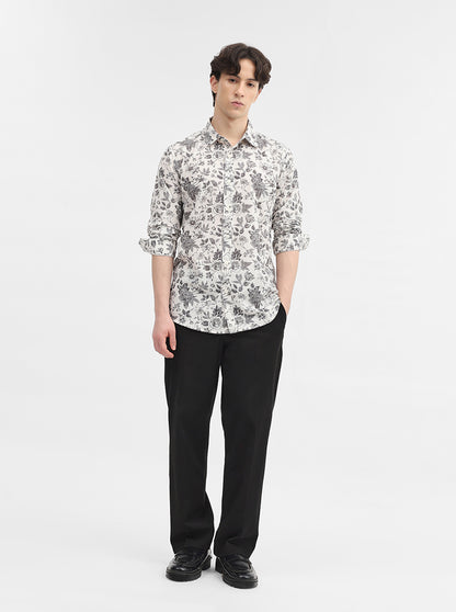 Dark Grey Printed Slim Fit Casual Shirt | JadeBlue