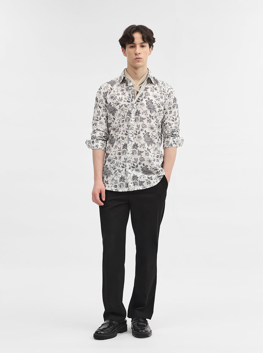 Dark Grey Printed Slim Fit Casual Shirt | JadeBlue