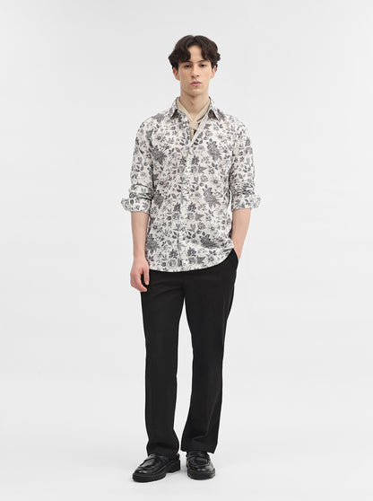 Dark Grey Printed Slim Fit Casual Shirt | JadeBlue