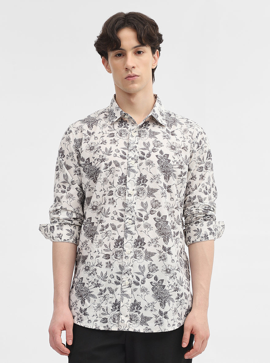Dark Grey Printed Slim Fit Casual Shirt | JadeBlue