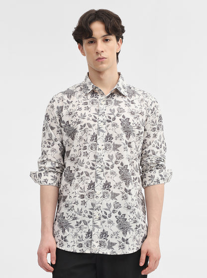 Dark Grey Printed Slim Fit Casual Shirt | JadeBlue