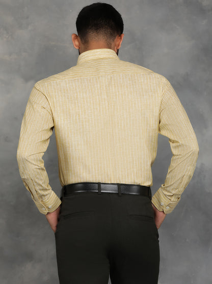 Yellow Striped Regular Fit Formal Shirt | GreenFibre