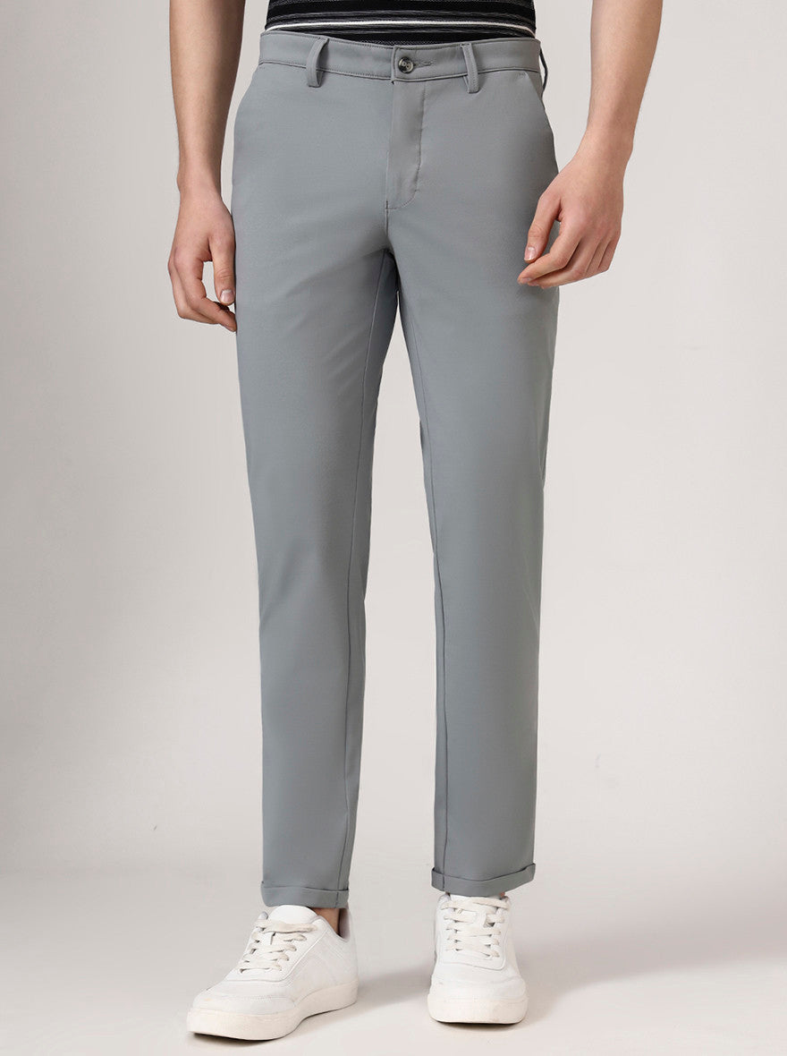 Grey Solid Neo Fit Casual Trouser | Greenfibre