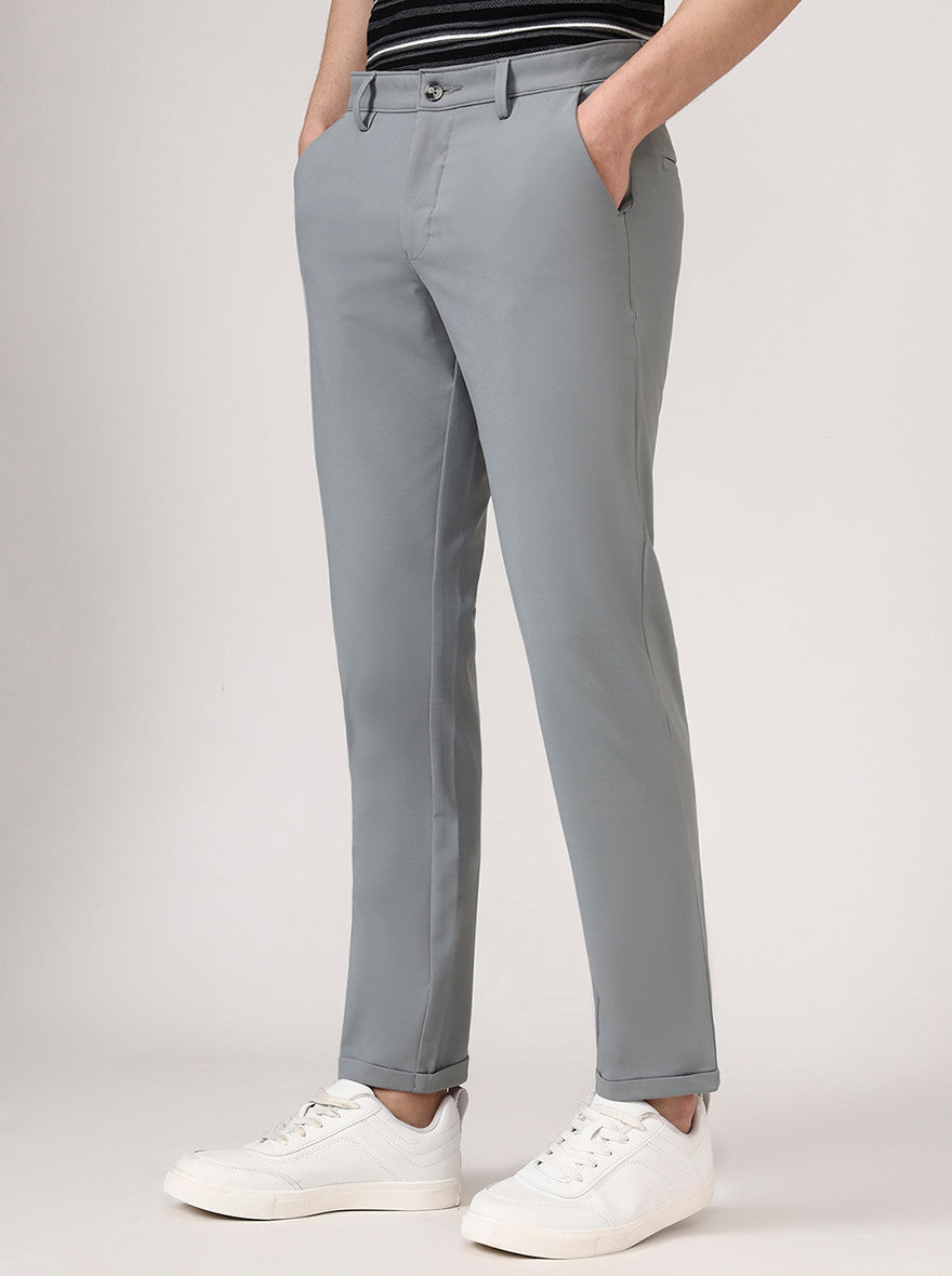 Grey Solid Neo Fit Casual Trouser | Greenfibre