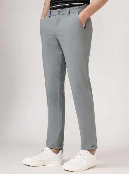 Grey Solid Neo Fit Casual Trouser | Greenfibre