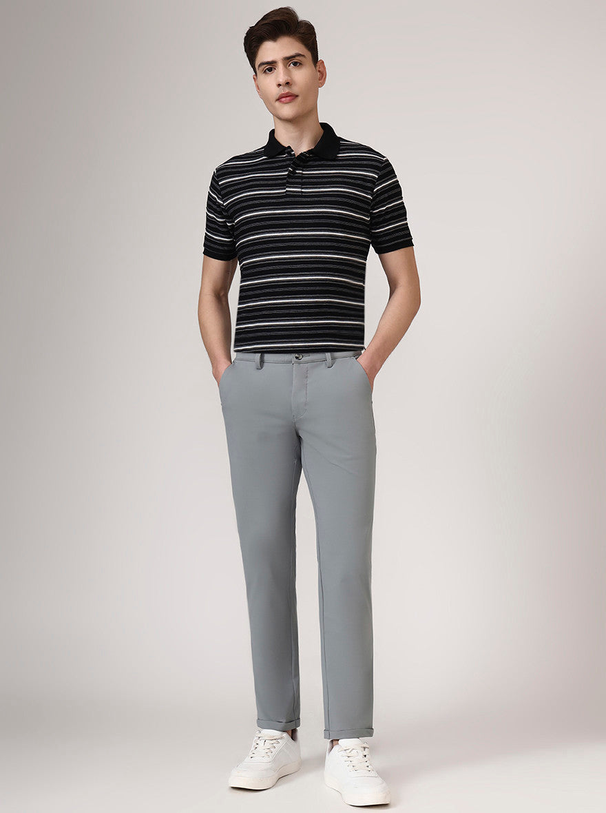Grey Solid Neo Fit Casual Trouser | Greenfibre