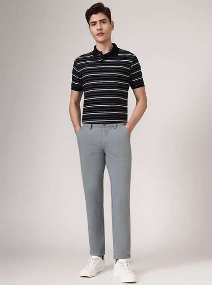 Grey Solid Neo Fit Casual Trouser | Greenfibre