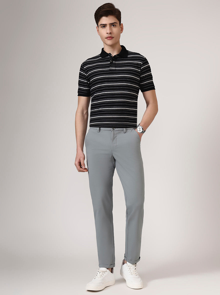 Grey Solid Neo Fit Casual Trouser | Greenfibre