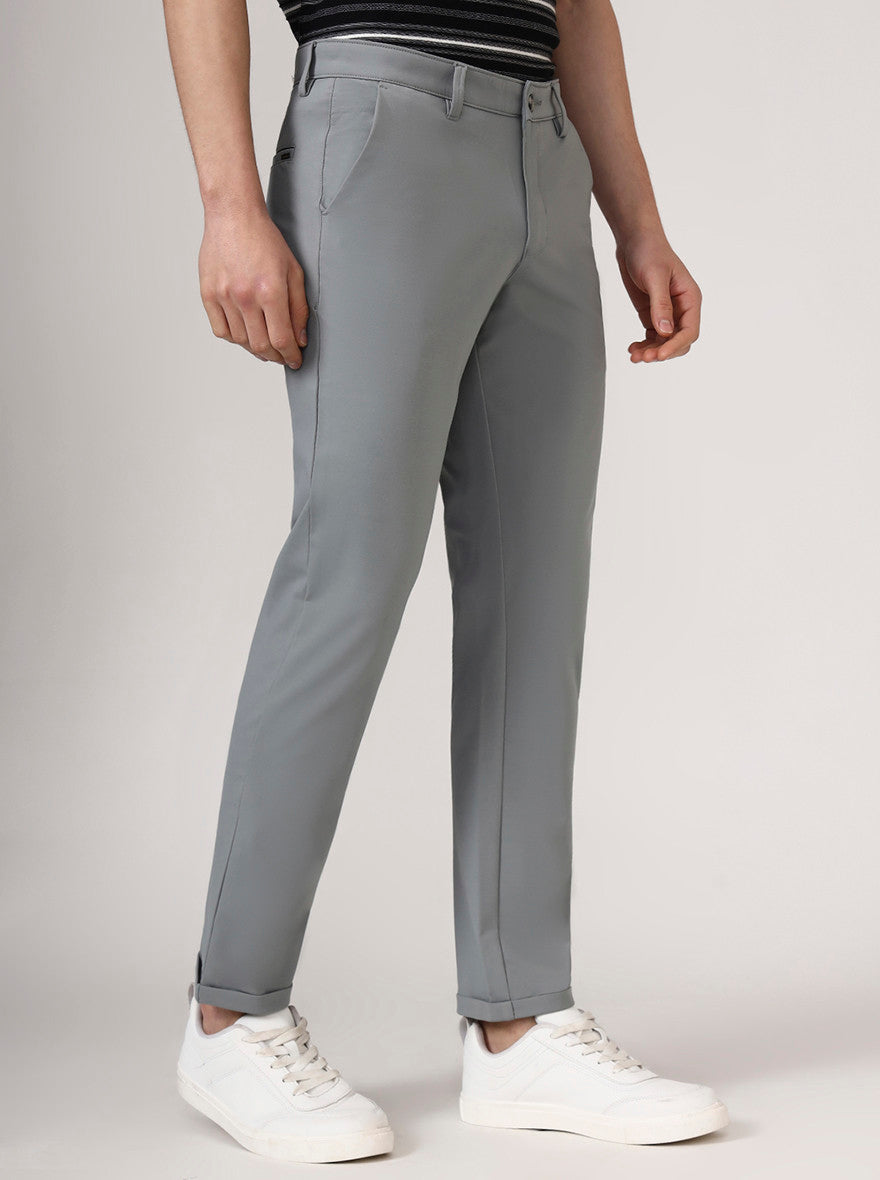 Grey Solid Neo Fit Casual Trouser | Greenfibre