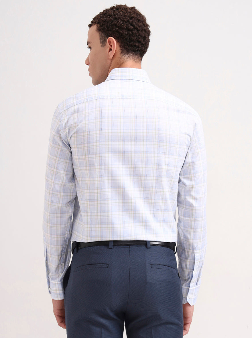 Sky Blue & Green Checked Regular Fit Formal Shirt | JadeBlue