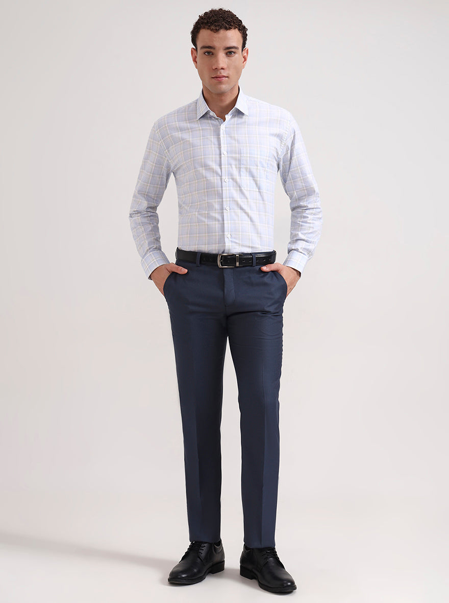 Sky Blue & Green Checked Regular Fit Formal Shirt | JadeBlue