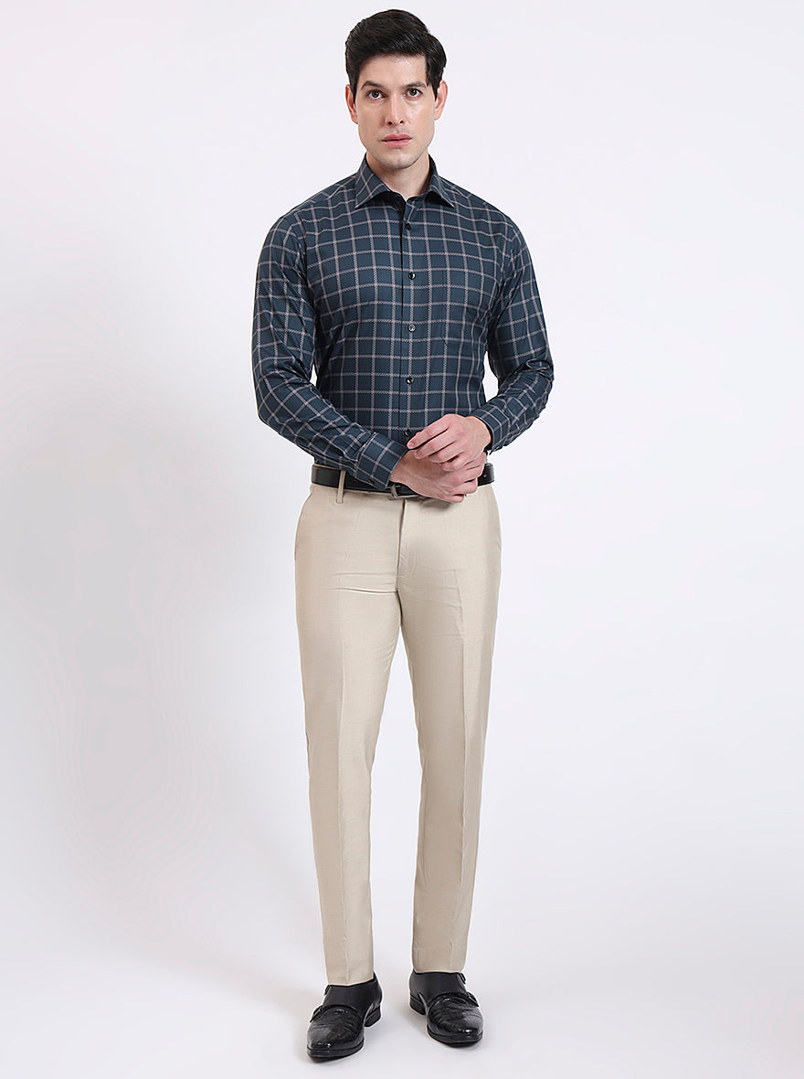 Green Checked Slim Fit Formal Shirt | Metal