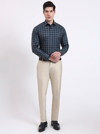 Green Checked Slim Fit Formal Shirt | Metal