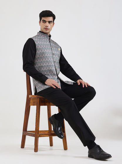 Green Printed Regular Fit Waistcoat | JB Studio