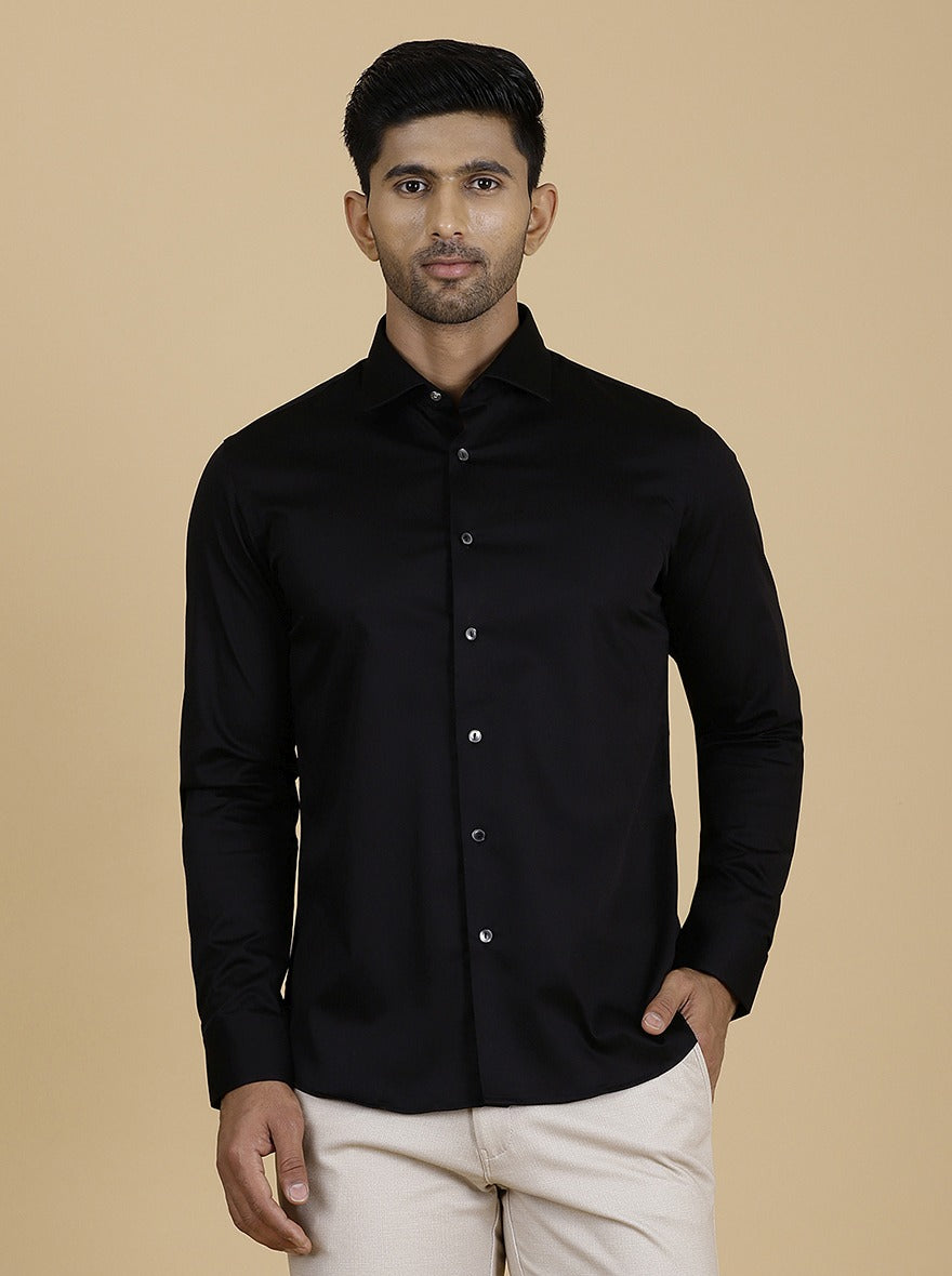 Black Solid Slim Fit Party Wear Shirt | Wyre