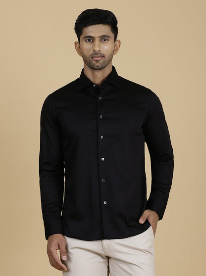 Black Solid Slim Fit Party Wear Shirt | Wyre