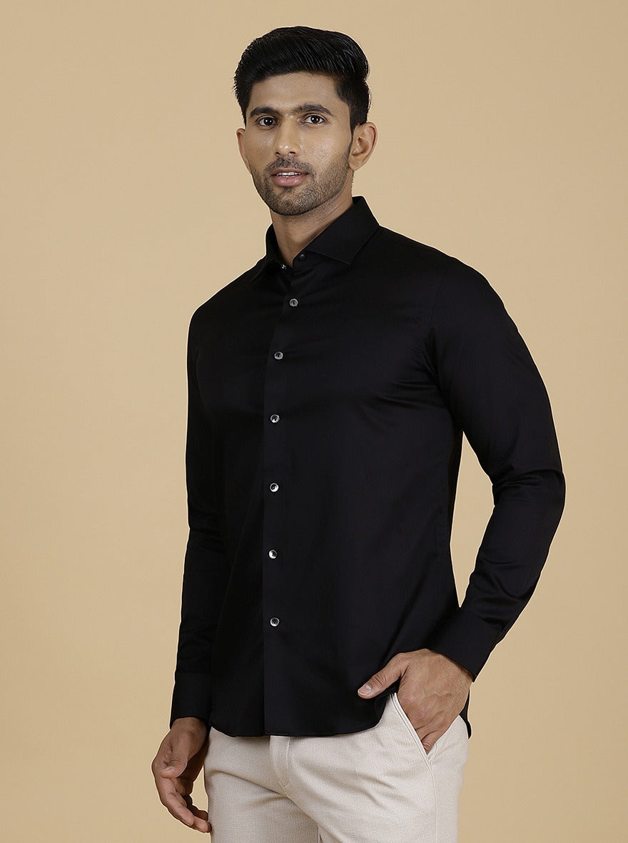 Black Solid Slim Fit Party Wear Shirt | Wyre