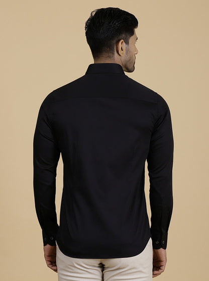 Black Solid Slim Fit Party Wear Shirt | Wyre