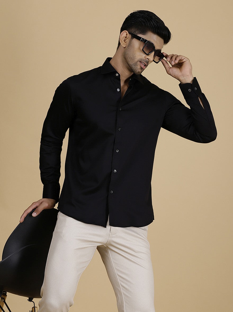 Black Solid Slim Fit Party Wear Shirt | Wyre