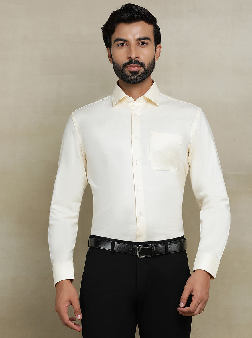 Light Yellow Solid Regular Fit Formal Shirt | JadeBlue