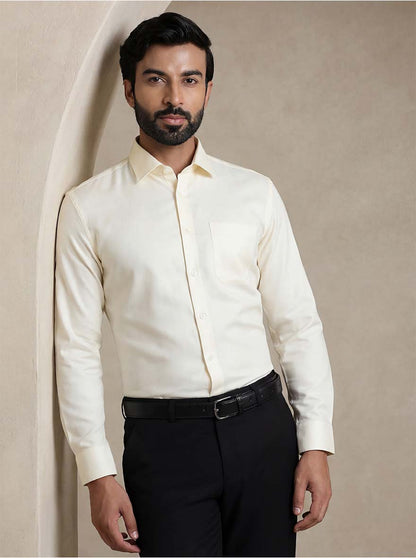 Light Yellow Solid Regular Fit Formal Shirt | JadeBlue