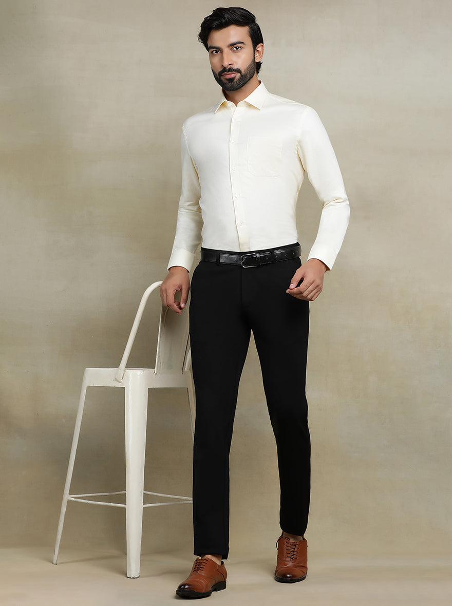 Light Yellow Solid Regular Fit Formal Shirt | JadeBlue
