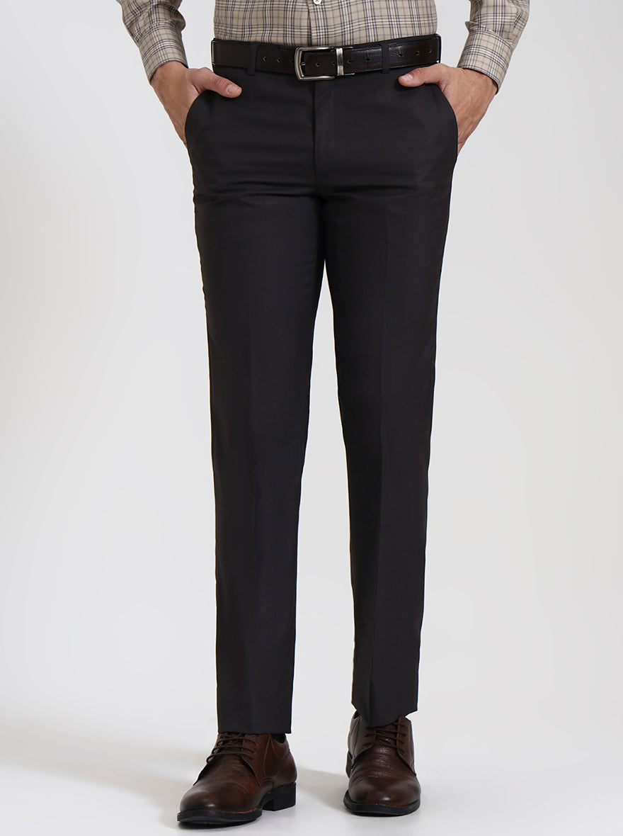 Dark Grey Solid Slim Fit Formal Trouser | JadeBlue Super Luxe