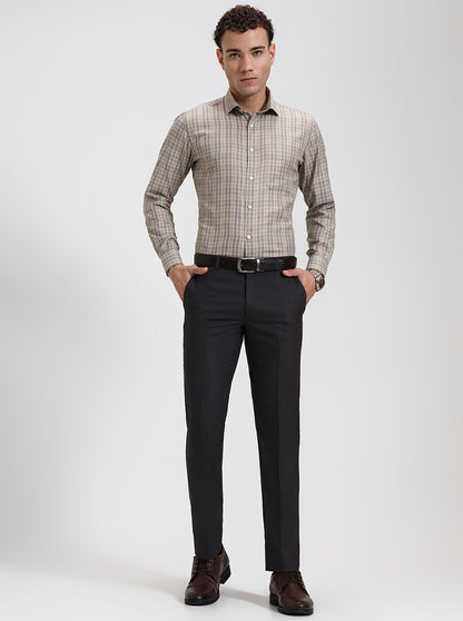 Dark Grey Solid Slim Fit Formal Trouser | JadeBlue Super Luxe
