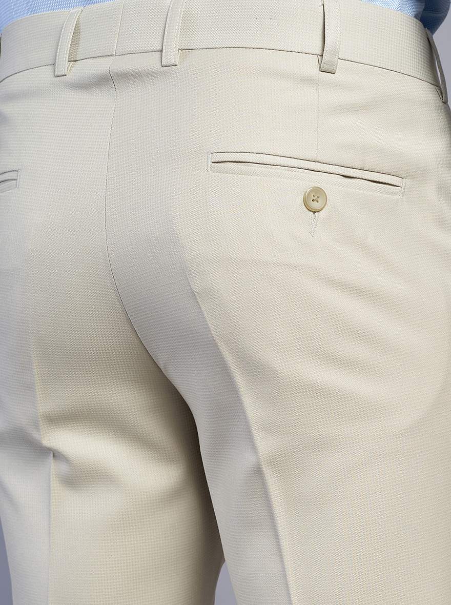 Beige Solid Slim Fit Formal Trouser | Metal