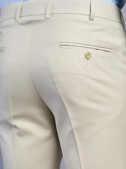 Beige Solid Slim Fit Formal Trouser | Metal