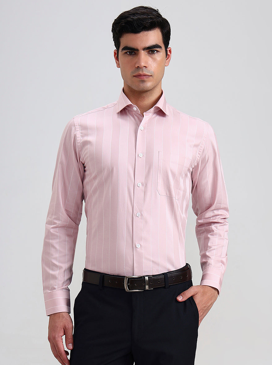 Light Pink Striped Slim Fit Formal Shirt | Metal