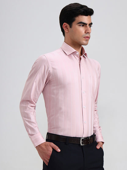 Light Pink Striped Slim Fit Formal Shirt | Metal