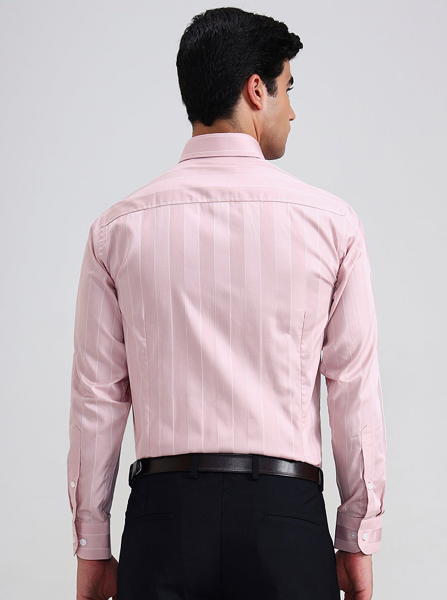 Light Pink Striped Slim Fit Formal Shirt | Metal