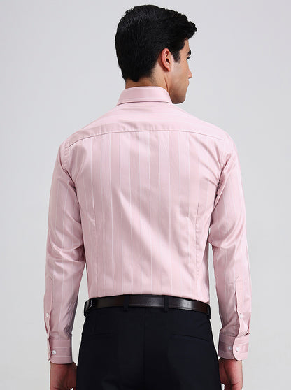 Light Pink Striped Slim Fit Formal Shirt | Metal