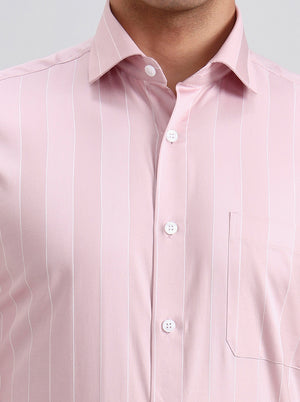 Light Pink Striped Slim Fit Formal Shirt | Metal
