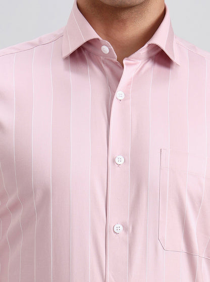 Light Pink Striped Slim Fit Formal Shirt | Metal