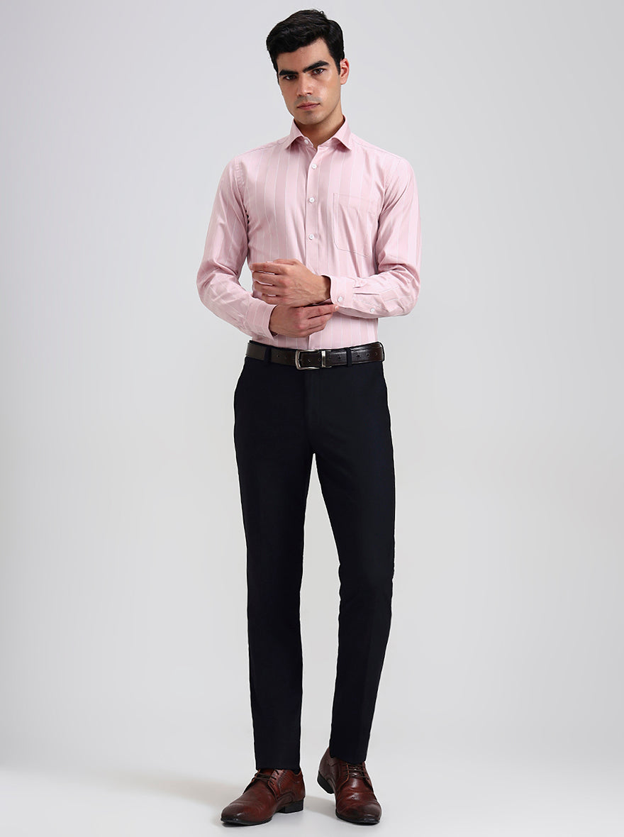 Light Pink Striped Slim Fit Formal Shirt | Metal